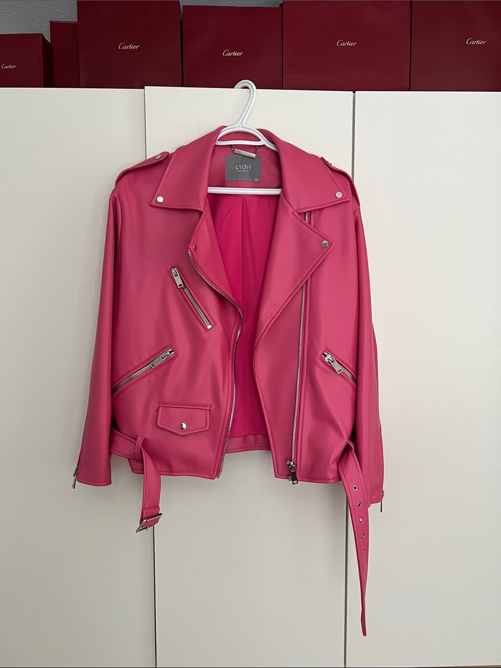 Lich Pink Faux Leather Moto Jacket